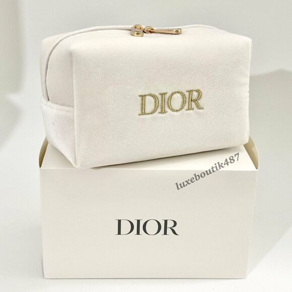Dior Beauty White Velvet Cosmetic Makeup Pouch Bag - Picture 1 of 3